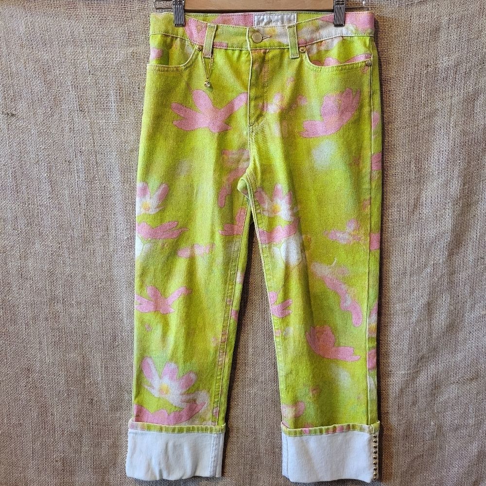 Roberto Cavalli Pink/Green/Gold Cuffed Jeans XS